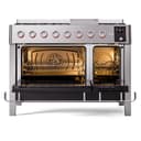 Panoramagic 48 UPM12FDS3SS Freestanding Dual Fuel Range with 8 Sealed Burners with Griddle Double Oven with Triple Glass Door with Satin knobs view 3