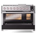 Panoramagic 48 UPM12FDS3SS Freestanding Dual Fuel Range with 8 Sealed Burners with Griddle Double Oven with Triple Glass Door with Satin knobs view 6