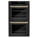 ZLINE Autograph Edition 30 in. Professional True Convection Double Wall Oven with Air Fry and Self Clean in Black Stainless Steel with Champagne Bronze Handles (WADBZ-30-CB) view 1