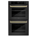 ZLINE Autograph Edition 30 in. Professional True Convection Double Wall Oven with Air Fry and Self Clean in Black Stainless Steel with Polished Gold Handles (WADBZ-30-G) view 1