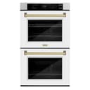 ZLINE Autograph Edition 30 in. Professional True Convection Double Wall Oven with Air Fry and Self Clean in Satin Stainless Steel with White Matte Doors and Champagne Bronze Handles (WADSZ-WM-30-CB) view 1