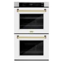 ZLINE Autograph Edition 30 in. Professional True Convection Double Wall Oven with Air Fry and Self Clean in Satin Stainless Steel with White Matte Doors and Polished Gold Handles (WADSZ-WM-30-G) view 1