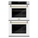 ZLINE Autograph Edition 30 in. Professional True Convection Double Wall Oven with Air Fry and Self Clean in Stainless Steel with White Matte Doors and Champagne Bronze Handles (WADZ-WM-30-CB) view 1