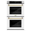 ZLINE Autograph Edition 30 in. Professional True Convection Double Wall Oven with Air Fry and Self Clean in Stainless Steel with White Matte Doors and Polished Gold Handles (WADZ-WM-30-G) view 1