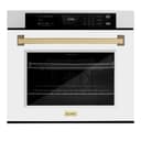 ZLINE Autograph Edition 30 in. Professional True Convection Single Wall Oven with Air Fry and Self Clean in Satin Stainless Steel with White Matte Door and Champagne Bronze Handle (WASSZ-WM-30-CB) view 1