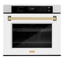 ZLINE Autograph Edition 30 in. Professional True Convection Single Wall Oven with Air Fry and Self Clean in Satin Stainless Steel with White Matte Door and Polished Gold Handle (WASSZ-WM-30-G) view 1