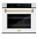 ZLINE Autograph Edition 30 in. Professional True Convection Single Wall Oven with Air Fry and Self Clean in Stainless Steel with White Matte Door and Champagne Bronze Handle (WASZ-WM-30-CB) view 1