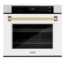 ZLINE Autograph Edition 30 in. Professional True Convection Single Wall Oven with Air Fry and Self Clean in Stainless Steel with White Matte Door and Polished Gold Handle (WASZ-WM-30-G) view 1