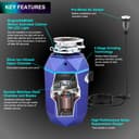 ACQUA BrightDIAMOND 3/4HP Super Quiet Garbage Disposal Corded with Motion Sensor Cabinet Light & Pre-Wired Air Switch view 6