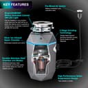 ACQUA BrightDIAMOND 3/4HP Super Quiet Garbage Disposal Corded with Motion Sensor Cabinet Light & Pre-Wired Air Switch view 6