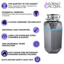 ACQUA BrightDIAMOND 3/4HP Super Quiet Garbage Disposal Corded with Motion Sensor Cabinet Light & Pre-Wired Air Switch view 7