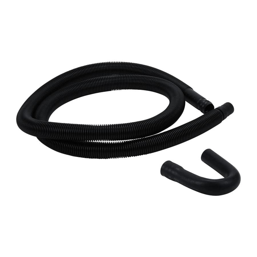 8' Black washer drain hose with molded and straight plastic fittings, U-shape rubber nozzle, and spring clamp - 1 pack