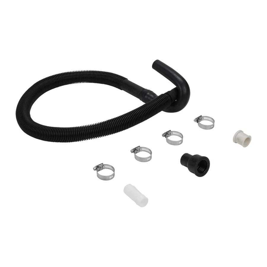 4' Black flexible washer drain hose extension kit with rubber U-nozzle, reducer couplings & clamps - 1 pack