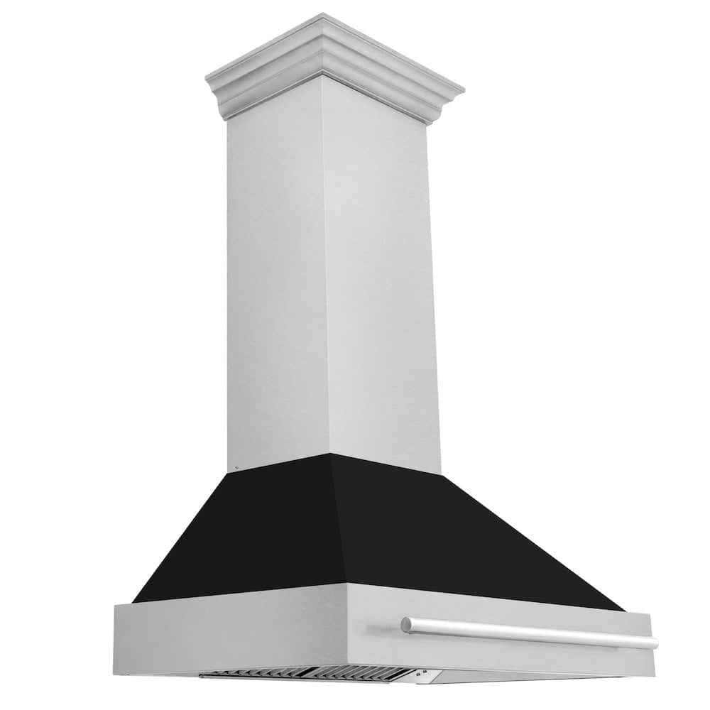 36 In. Satin Stainless Steel Wall Mount Range Hood With Black Matte Shell And Stainless Steel Handle