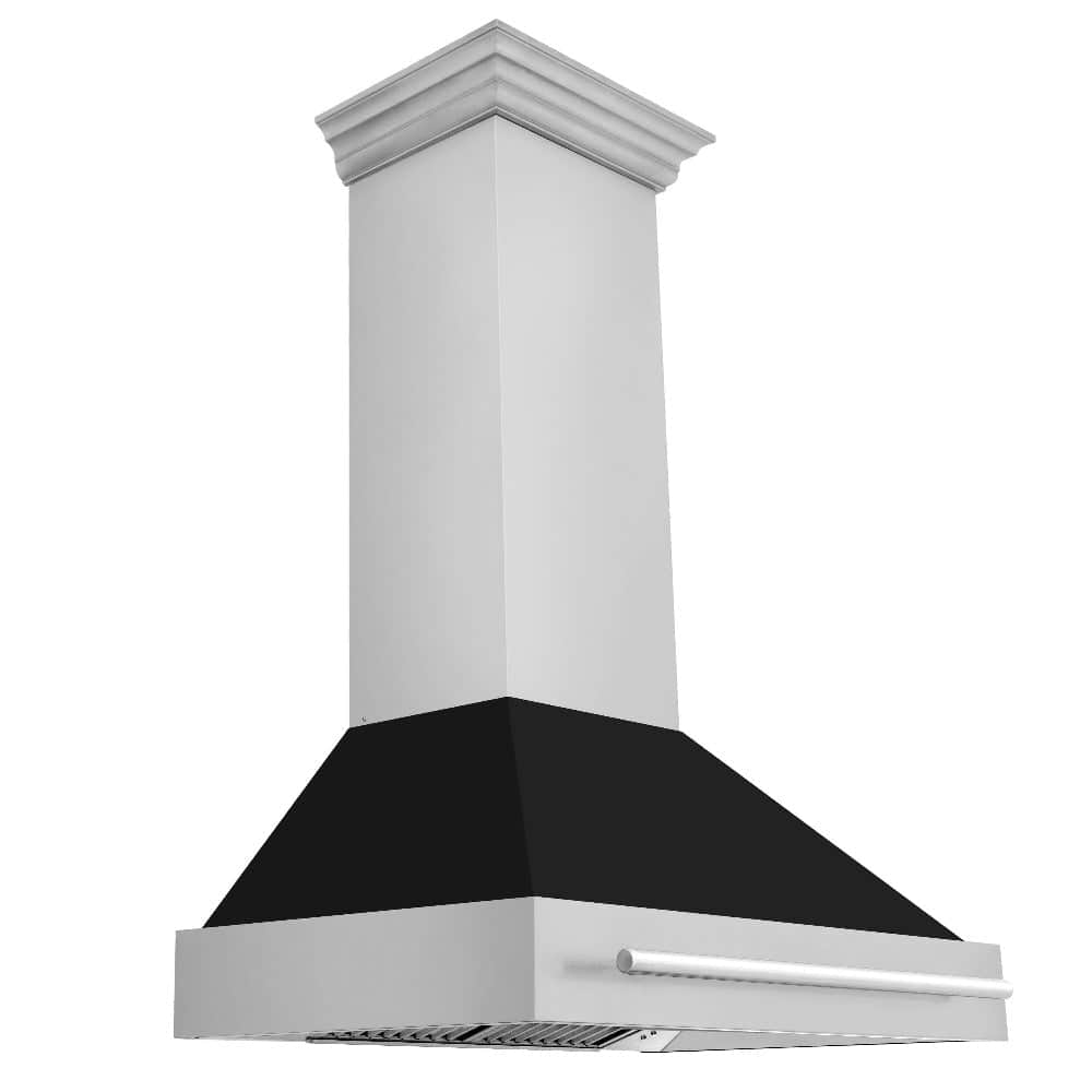 36 In. Stainless Steel Range Hood With Black Matte Shell And Stainless Steel Handle