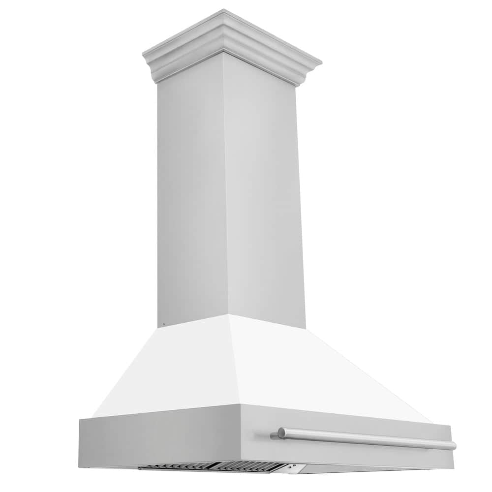 36 In. Stainless Steel Range Hood With White Matte Shell And Stainless Steel Handle