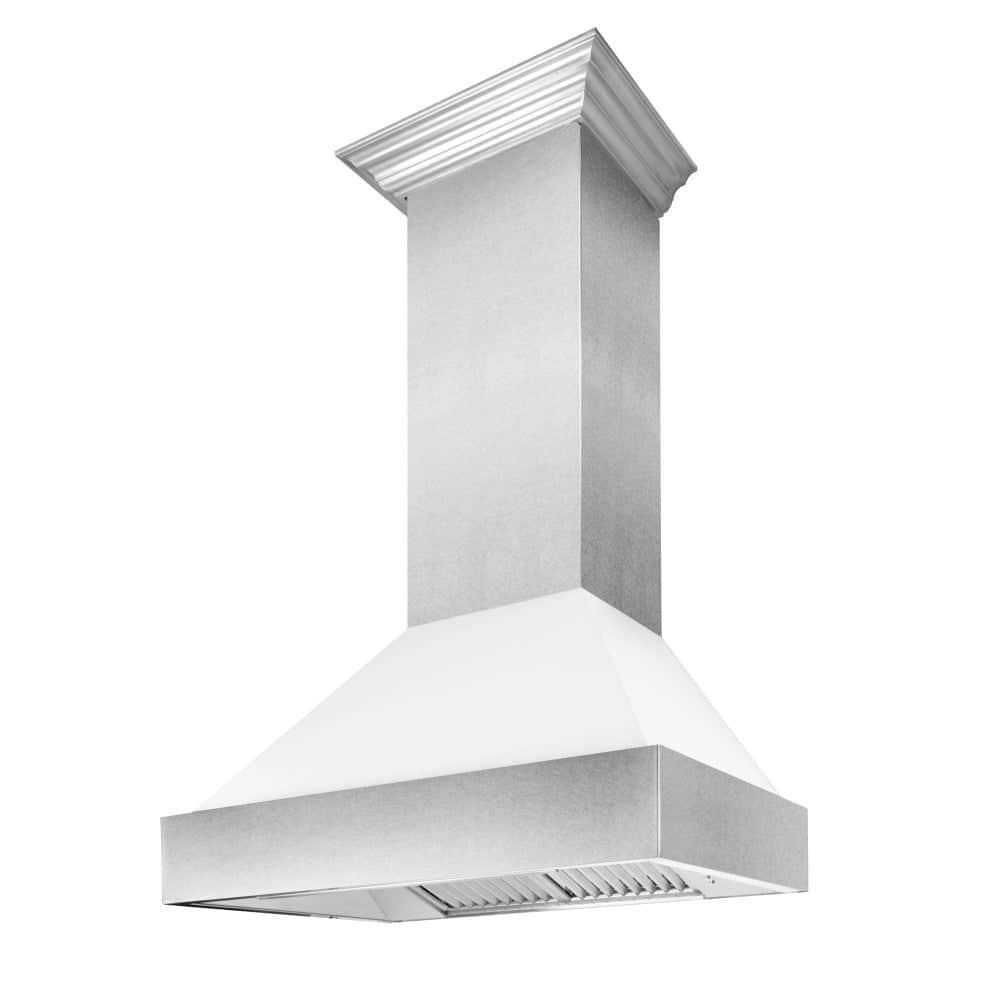 48 In. Ducted Satin Stainless Steel Wall Mount Range Hood With White Matte Shell