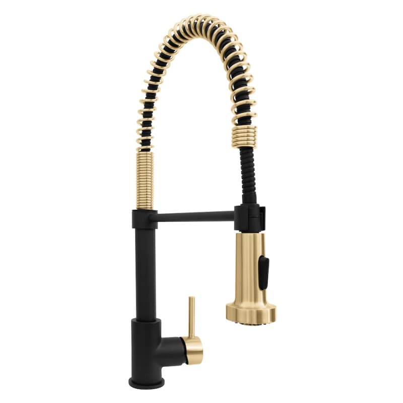 Autograph Edition Apollo Pull Down Spring Single Handle Kitchen Faucet In Matte Black And Champagne Bronze
