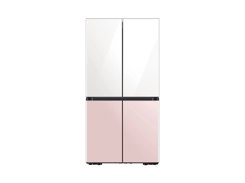 Bespoke 4-Door Flex™ Refrigerator (29 cu. ft.) in White Glass Top and Rose Pink Glass Bottom