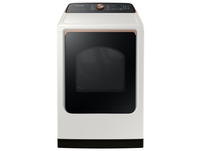 Smart Top Load Super Speed Wash Washer and Smart Steam Sanitize+ Gas Dryer with package in Ivory