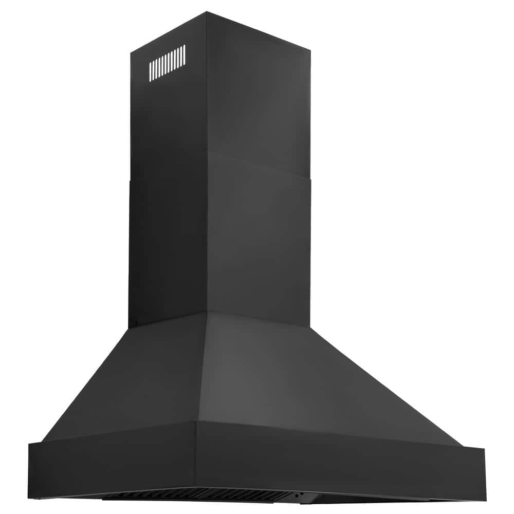 36 In. Ducted Vent Black Stainless Steel Wall Mount Range Hood