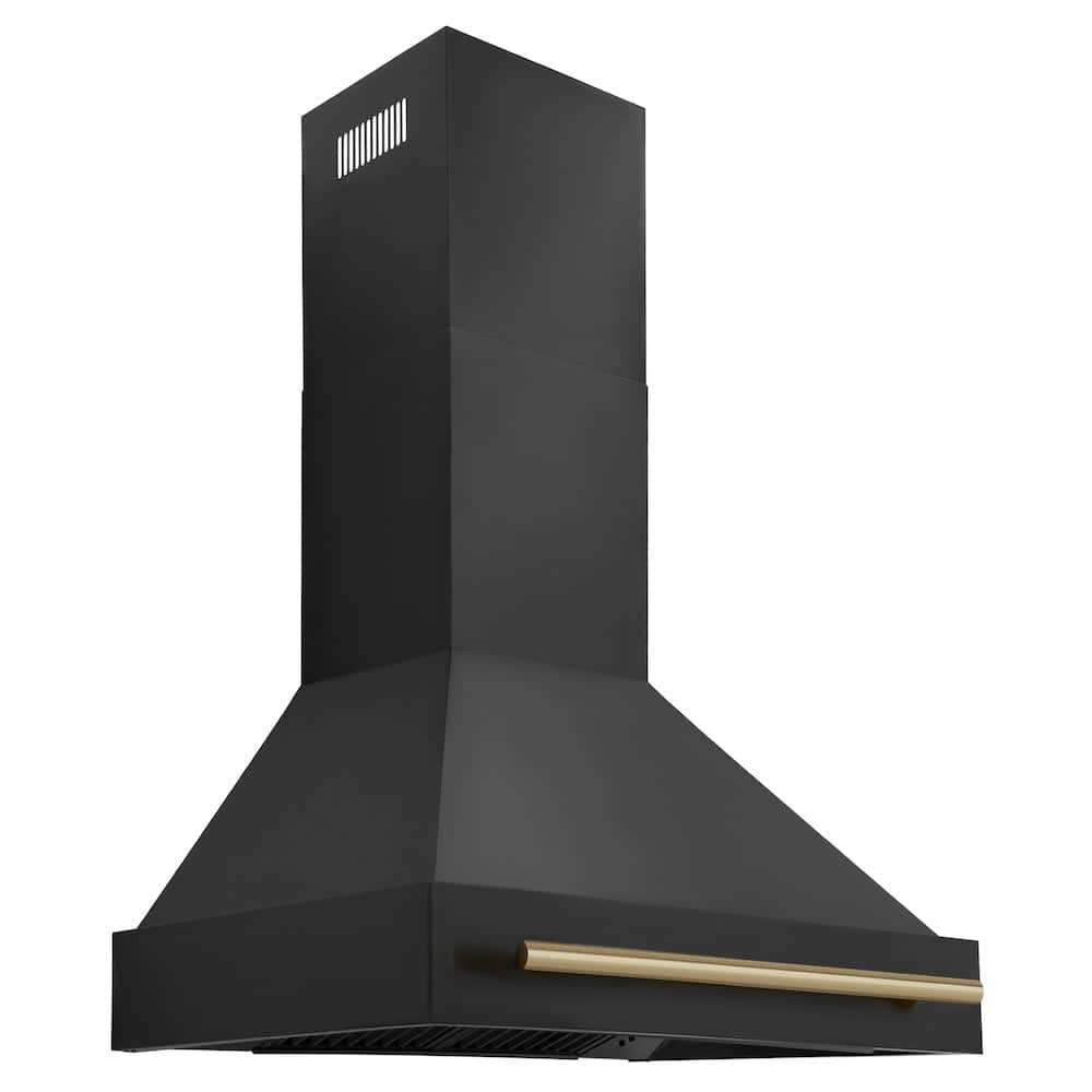 Autograph Edition 30 In. Black Stainless Steel Range Hood With Champagne Bronze Handle