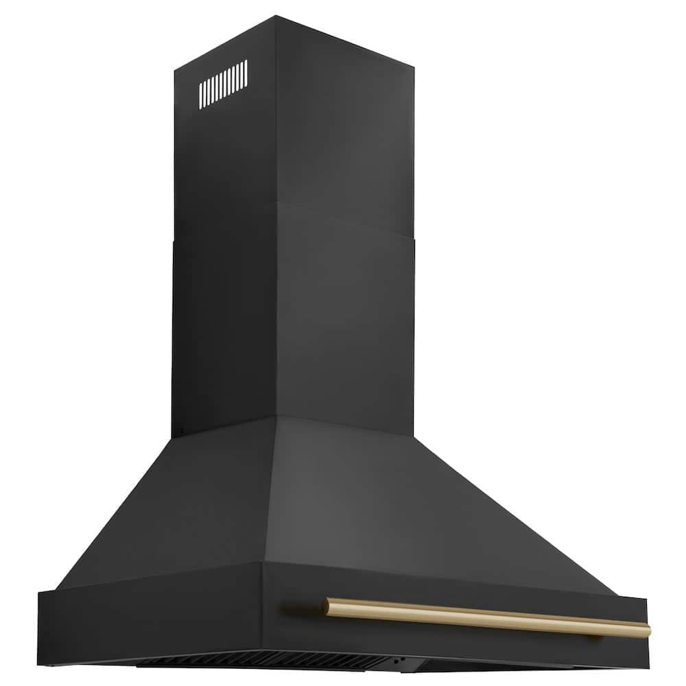 Autograph Edition 36 In. Black Stainless Steel Range Hood With Champagne Bronze Handle