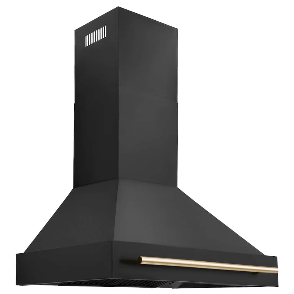 Autograph Edition 36 In. Black Stainless Steel Range Hood With Polished Gold Handle