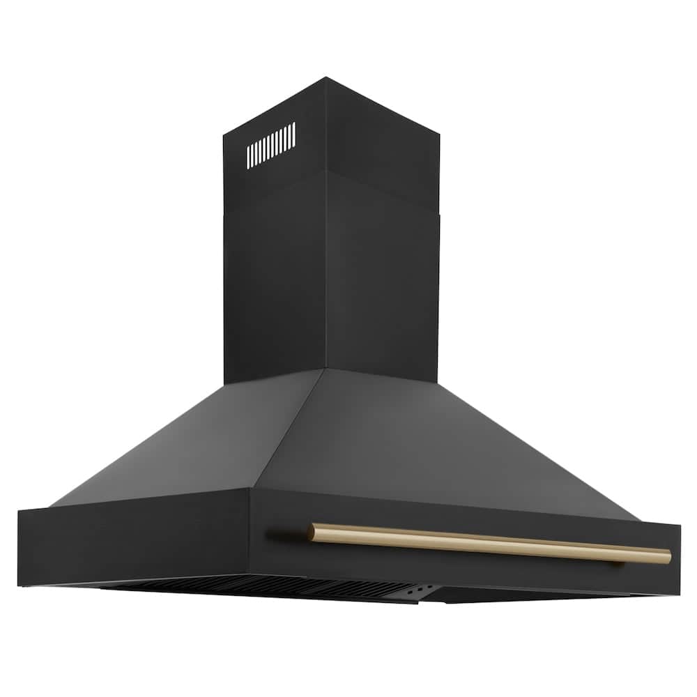 Autograph Edition 48 In. Black Stainless Steel Range Hood With Champagne Bronze Handle