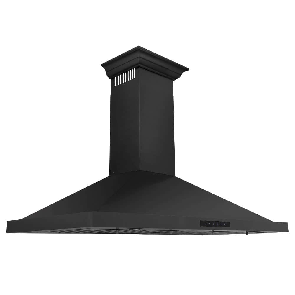 42 In. Convertible Vent Wall Mount Range Hood In Black Stainless Steel With Crown Molding