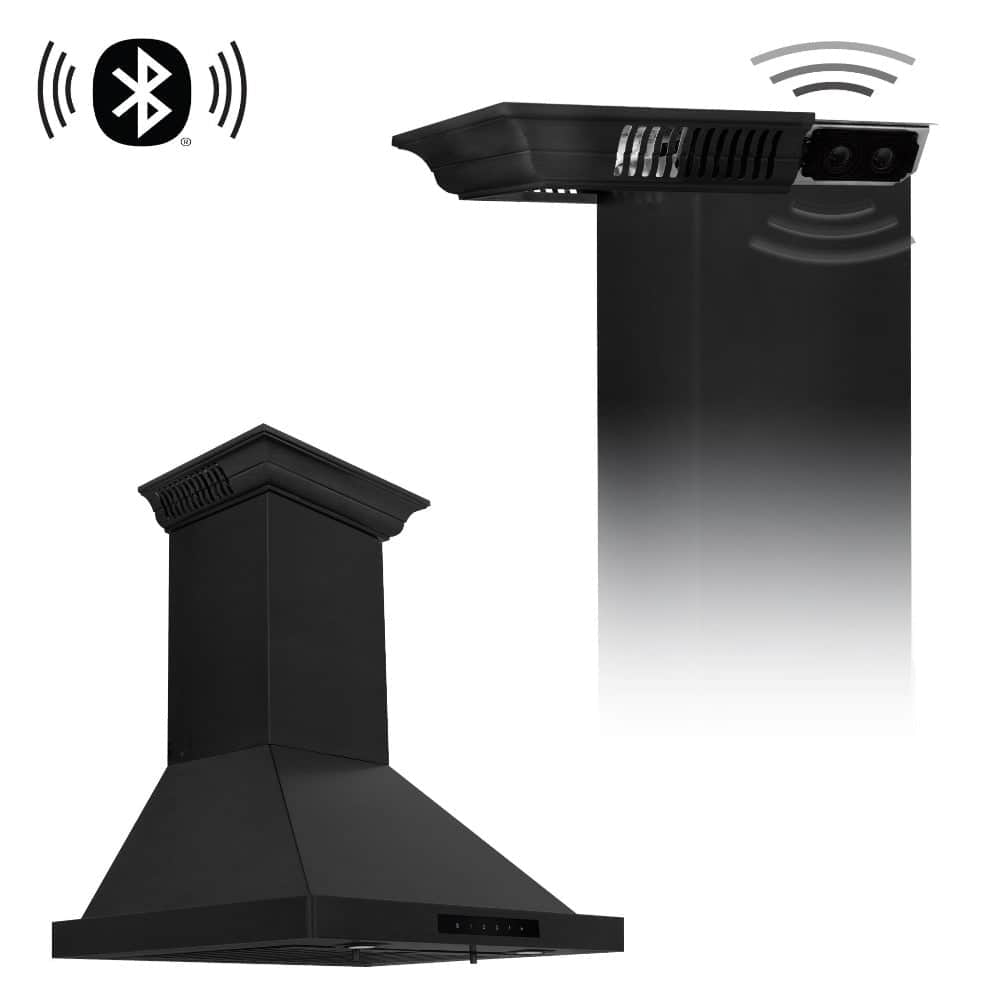 30 In. Crownsound™ Ducted Vent Wall Mount Range Hood In Black Stainless Steel With Built-in Bluetooth Speakers