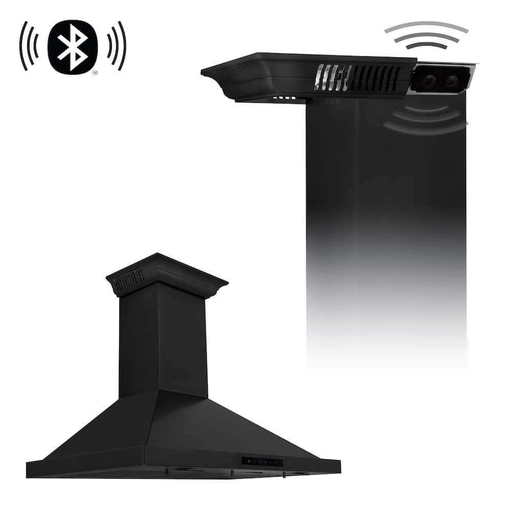 36 In. Crownsound™ Ducted Vent Wall Mount Range Hood In Black Stainless Steel With Built-in Bluetooth Speakers