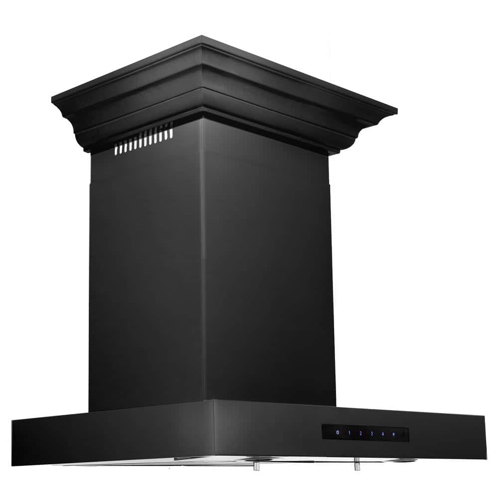 30 In. Convertible Vent Wall Mount Range Hood In Black Stainless Steel With Crown Molding
