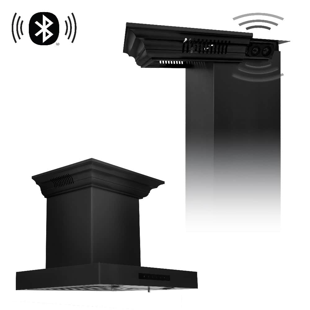 30 In. Crownsound™ Ducted Vent Wall Mount Range Hood In Black Stainless Steel With Built-in Bluetooth Speakers