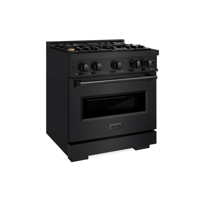 30 In. 4.2 Cu. Ft. Classic Dual Fuel Range With Gas Cooktop And Electric Convection Oven In Black Stainless Steel With 4 Brass Burners