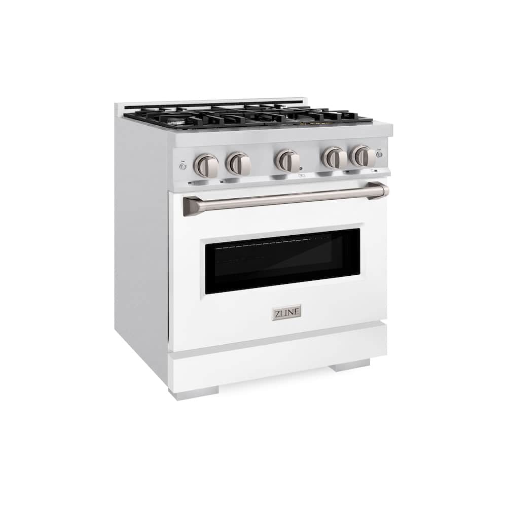 30 In. 4.2 Cu. Ft. Classic Dual Fuel Range With 4 Burner Gas Cooktop And Electric Convection Oven In Satin Stainless Steel With White Matte Door