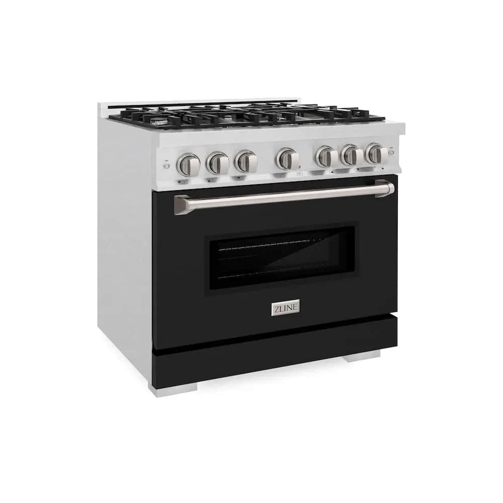 36 In. 5.2 Cu. Ft. Classic Gas Range With 6 Burner Cooktop And Convection Gas Oven In Satin Stainless Steel With Black Matte Door