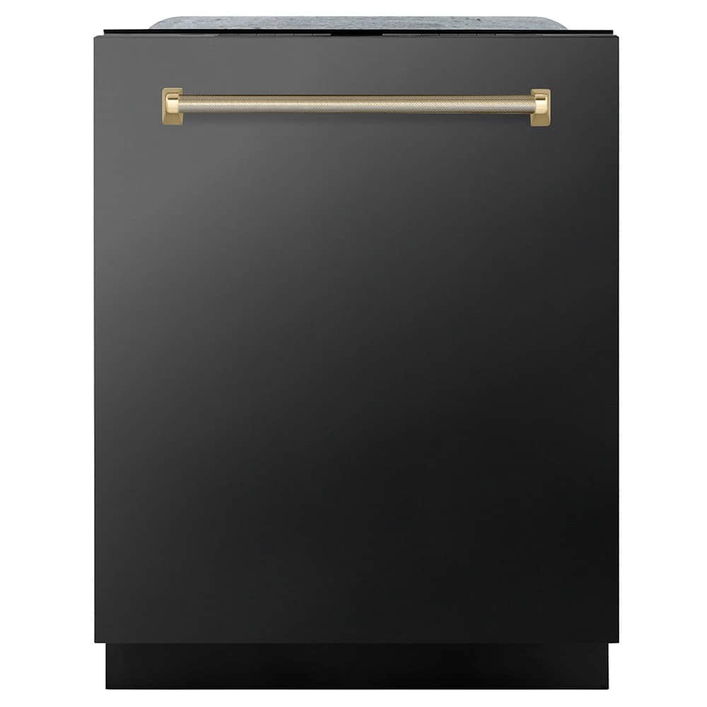 Autograph Edition 24 In. Monument Series 3rd Rack Dishwasher With Auto Door Open Drying, 44dba, Black Stainless Steel Panel With Polished Gold Helix Handle
