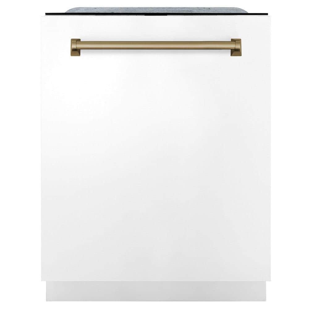 Autograph Edition 24 In. Monument Series 3rd Rack Top Touch Control Tall Tub Dishwasher In White Matte With Champagne Bronze Accent Handle, 45dba
