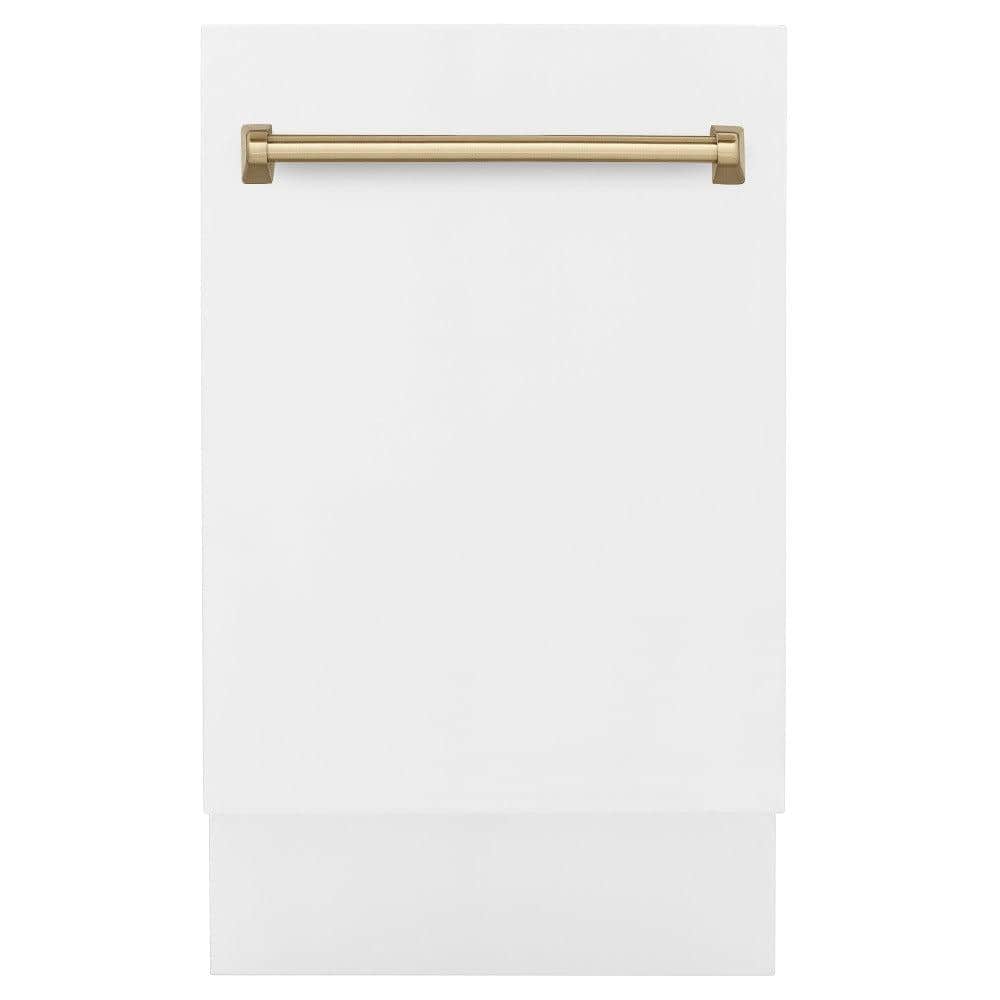 Autograph Edition 18 In. Compact 3rd Rack Top Control Dishwasher In White Matte With Champagne Bronze Accent Handle, 51dba