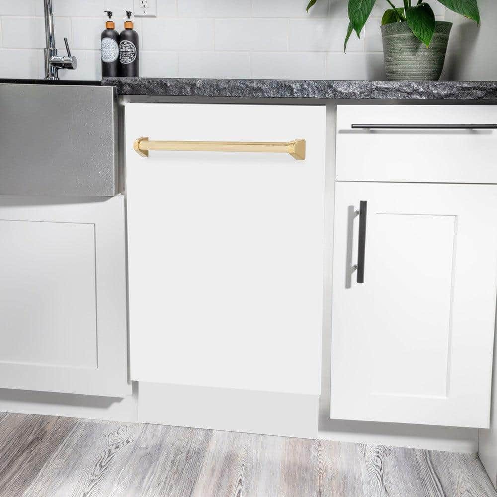 Autograph Edition 18 In. Compact 3rd Rack Top Control Dishwasher In White Matte With Polished Gold Accent Handle, 51dba