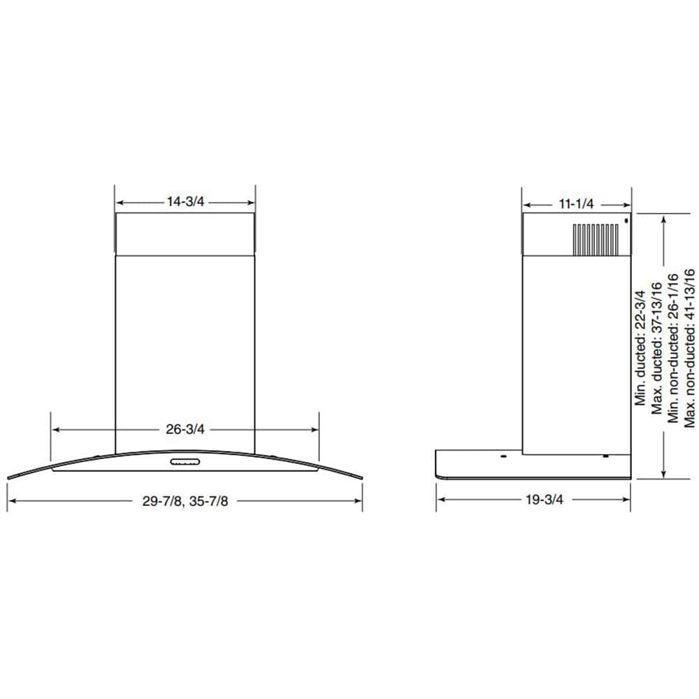 Elite EW46 Series 30-Inch Convertible Curved Glass Chimney Range Hood, 460 Max Blower CFM