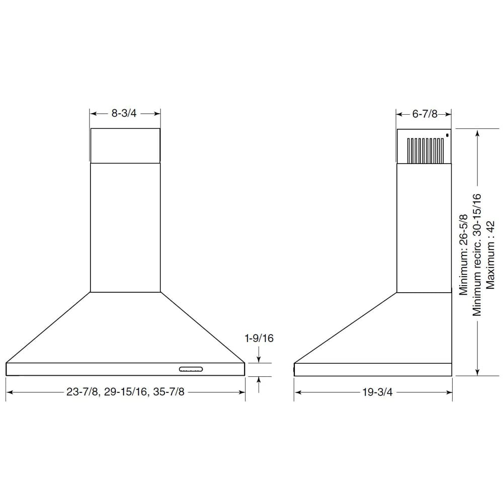 Elite EW48 Series 24-Inch Pyramidal Chimney Range Hood, 460 Max Blower CFM