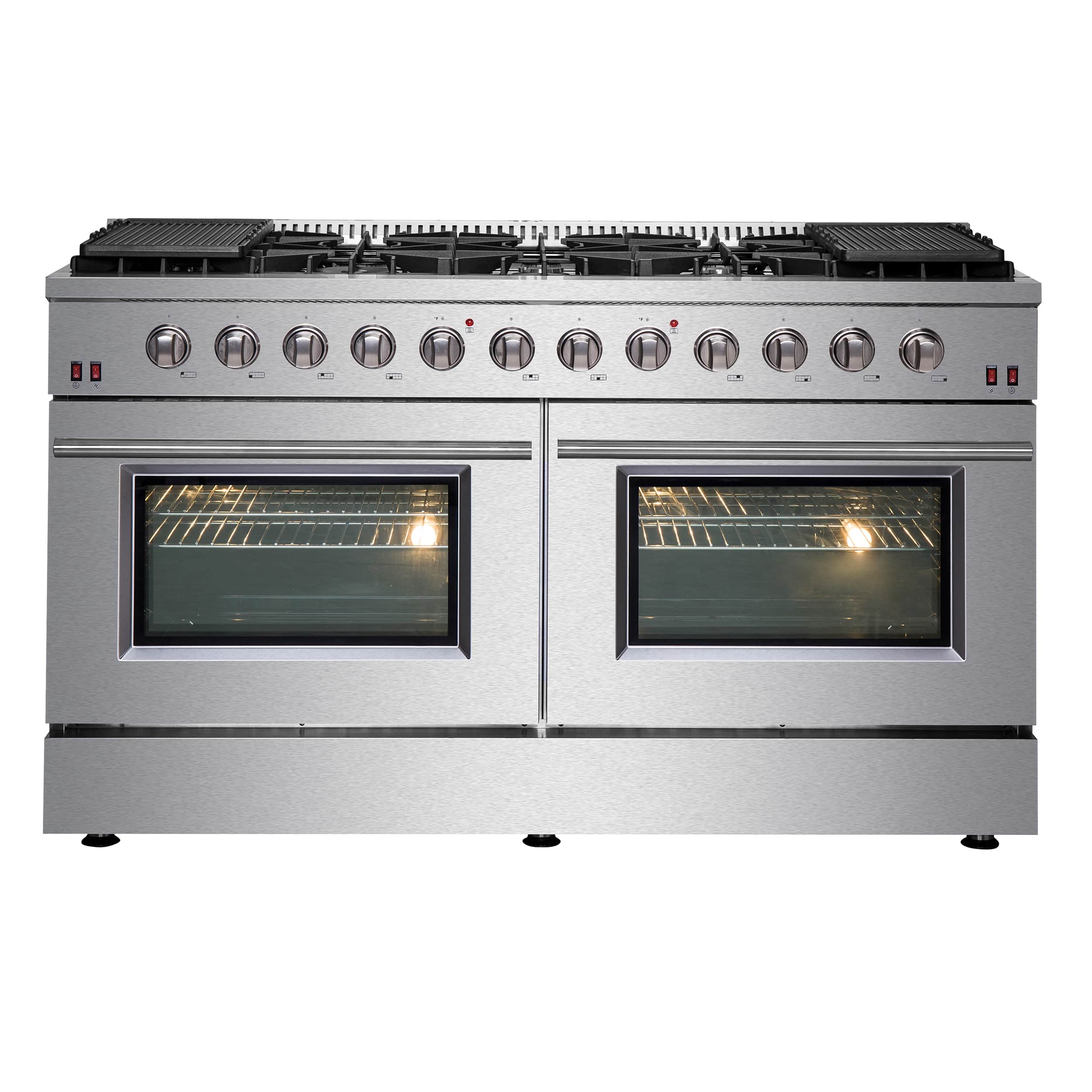 Galiano 60-Inch Freestanding Gas Range, 10 Burners, Double Ovens, Griddle, Energy Efficient