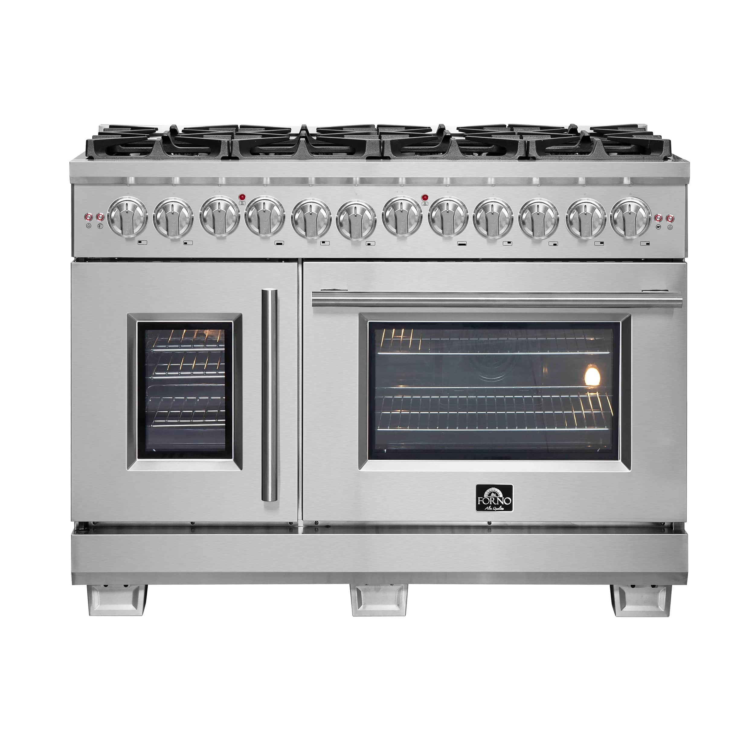 Capriasca 48-Inch Freestanding French Door Dual Fuel Range, 8 Burners, True Convection Oven