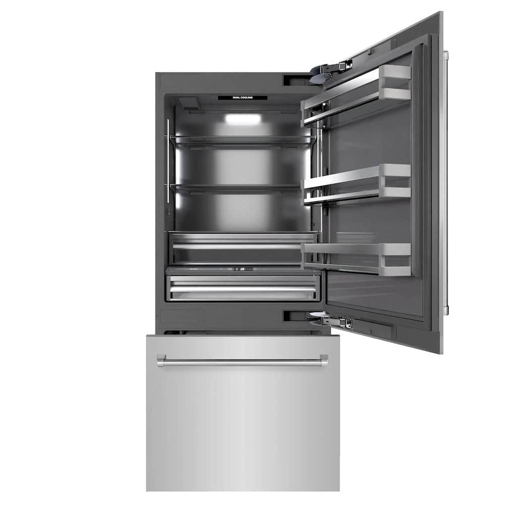 36 In. 19.8 Cu. Ft. Built-in Bottom Freezer Refrigerator With Water Dispenser And Ice Maker In Stainless Steel With Graphite Gray Interior