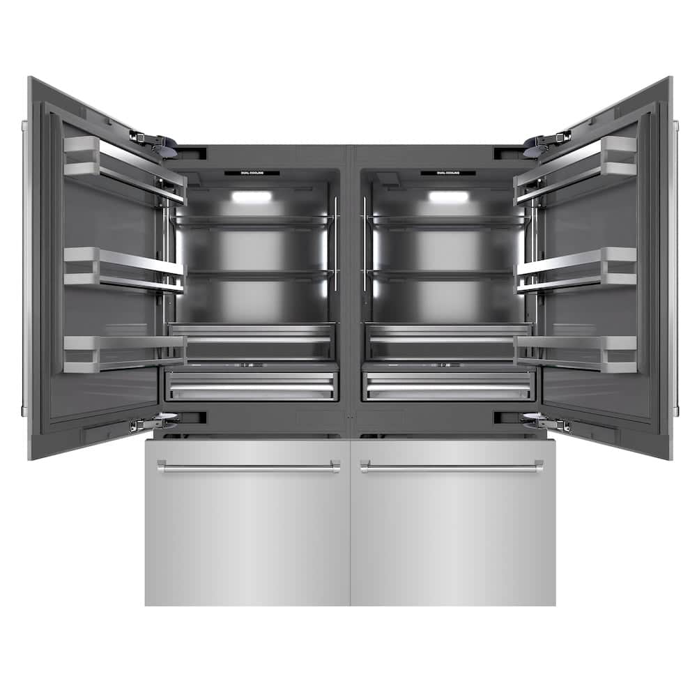 72 In. 39.6 Cu. Ft. French Door Built-in Bottom Freezer Refrigerator With Water Dispensers And Ice Makers In Stainless Steel With Graphite Gray Interior