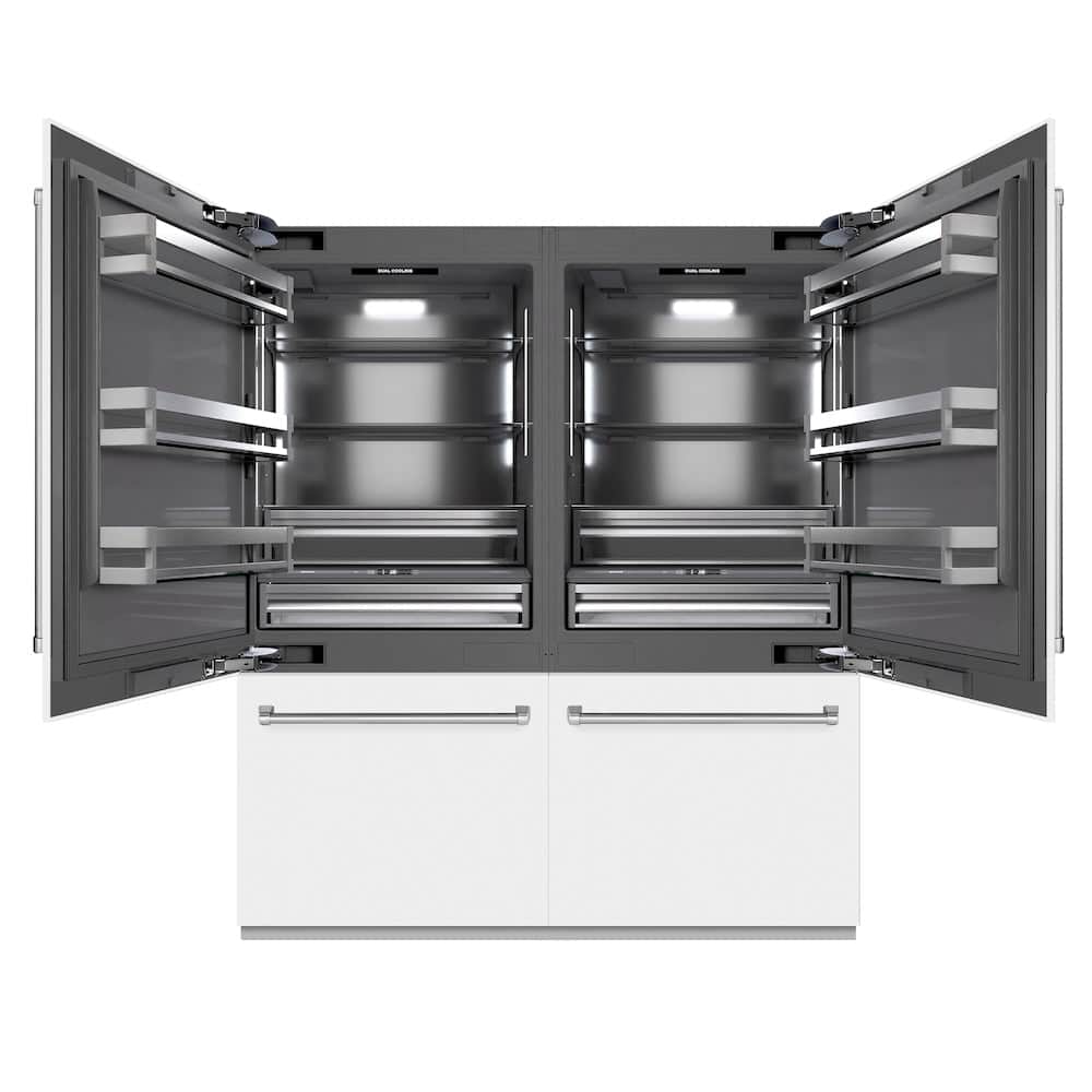 72 In. 39.6 Cu. Ft. French Door Built-in Bottom Freezer Refrigerator With Water Dispensers And Ice Makers In White Matte With Graphite Gray Interior