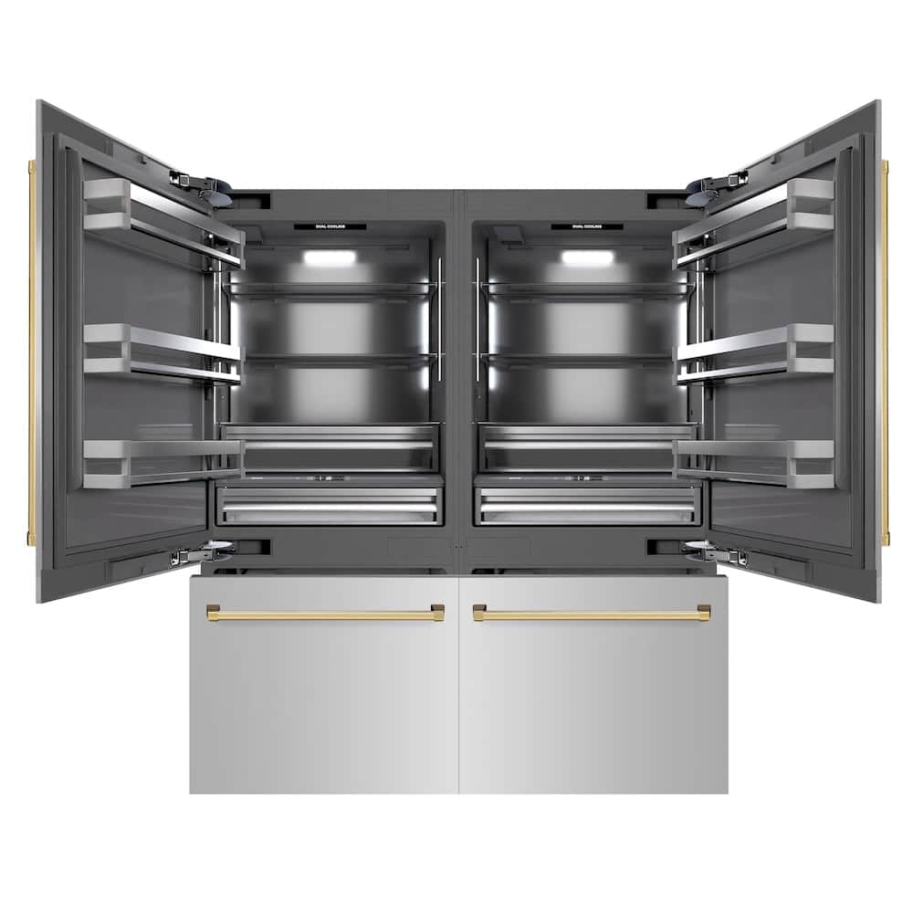 Autograph Edition 72 In. 39.6 Cu. Ft. French Door Built-in Bottom Freezer Refrigerator With Water Dispensers And Ice Makers In Stainless Steel With Graphite Gray Interior And Polished Gold Accents