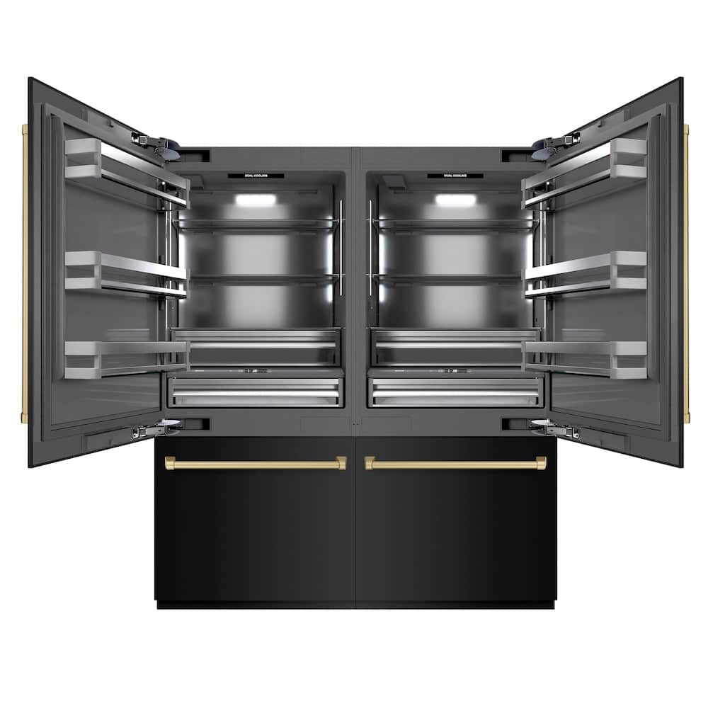Autograph Edition 72 In. 39.6 Cu. Ft. French Door Built-in Bottom Freezer Refrigerator With Water Dispensers And Ice Makers In Black Stainless Steel With Graphite Gray Interior And Champagne Bronze Accents